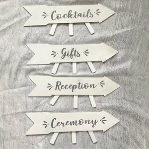 White‎ Wedding Arrow Direction Wood Sign Set of 4 for Home Party Decorations
